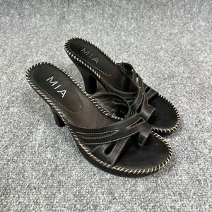 Black Leather Y2K Mule Heel Sandals Made in Brazil 8.5 MIA Fairy Whimsigoth VTG